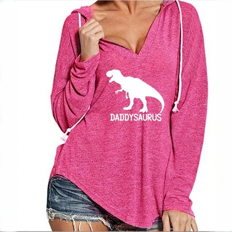 Толстовка Женская с V образным вырезом свитшот мультяшным принтом динозавра