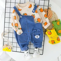 cute kid baby clothes casual t shirt bib denim overalls jeans clothes for boy girl clothing set children clothes 1 2 3 4 year