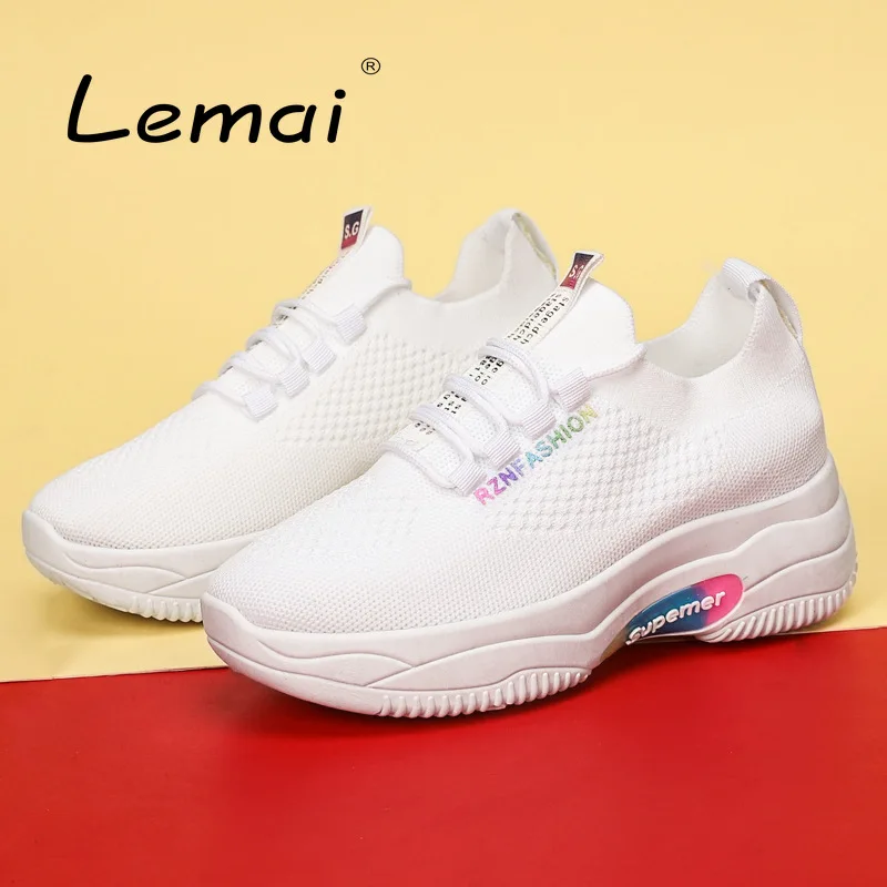 

Дышащие женские спортивные туфли на платформе, модные удобные нескользящие мягкие женские кроссовки на шнуровке для спортзала, однотонные ...