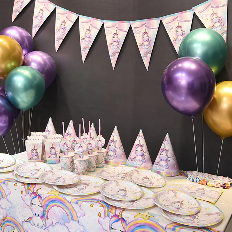 Vajilla desechable de unicornio para ni&ntilde;as,cumplea&ntilde;os unicornio ni&ntilde;a,pi&ntilde;ata unicornio, servilletas de pl&aacute;stico, platos de papel, decoraciones para fiesta de cumplea&ntilde;os-1