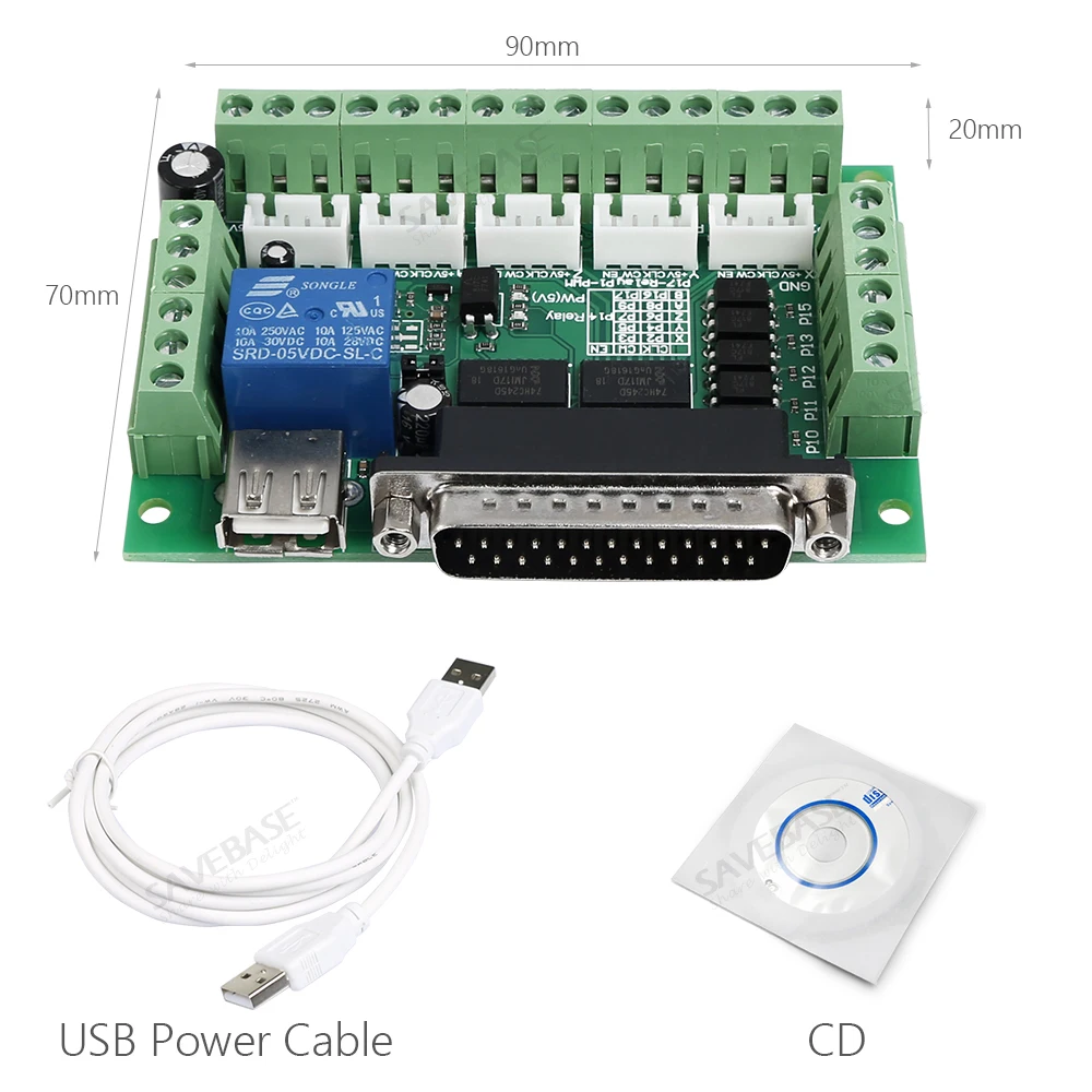 SAVEBASE 5 оси коммутационная плата с USB Мощность кабель для Mach3 управлением ЧПУ одноосная система 2-фазный шаговый драйвер контроллер