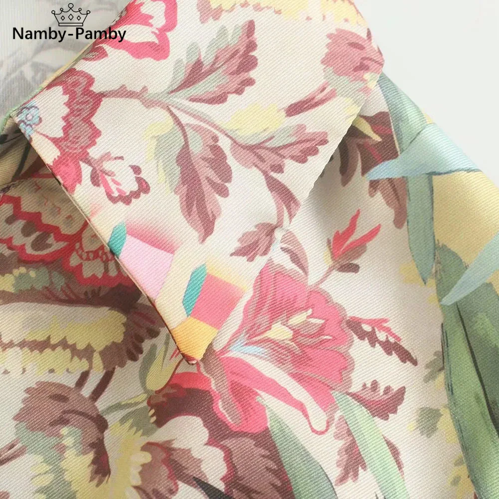 

2021 Summer Vintage Beach Style Women V Neck Patchwork Print Belt Jacket Female Casual Split Poplin Middle Length Top