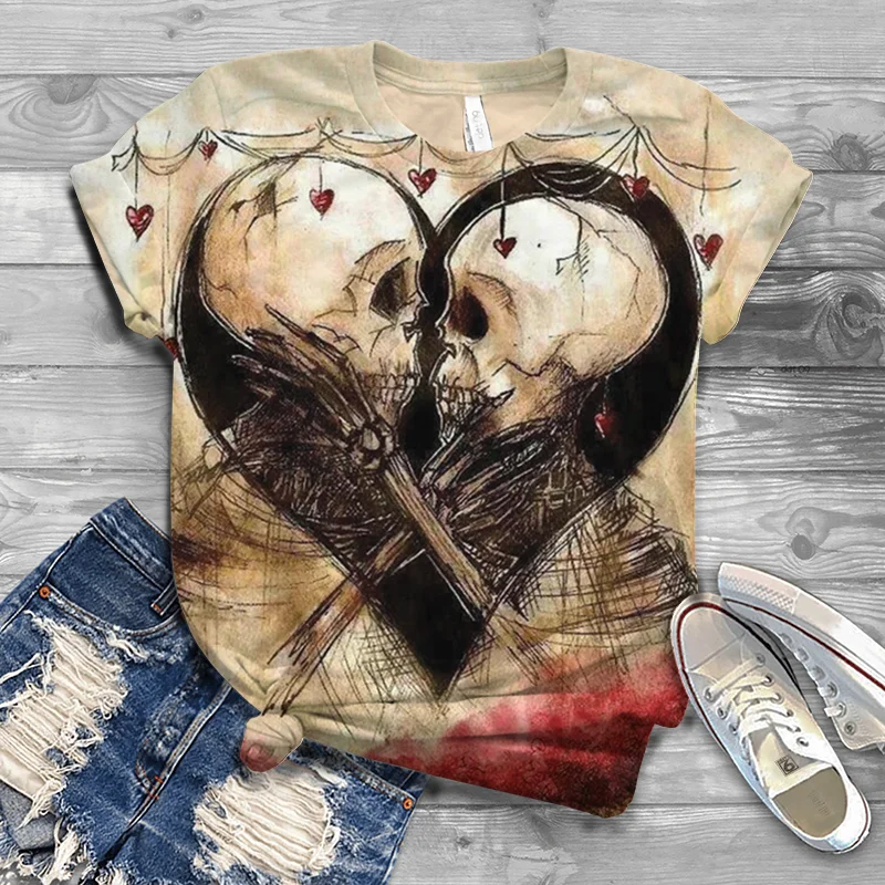 

2021 Harajuku trendy ladies T-shirt plus size summer cool skull original 3D printing original comfortable soft new