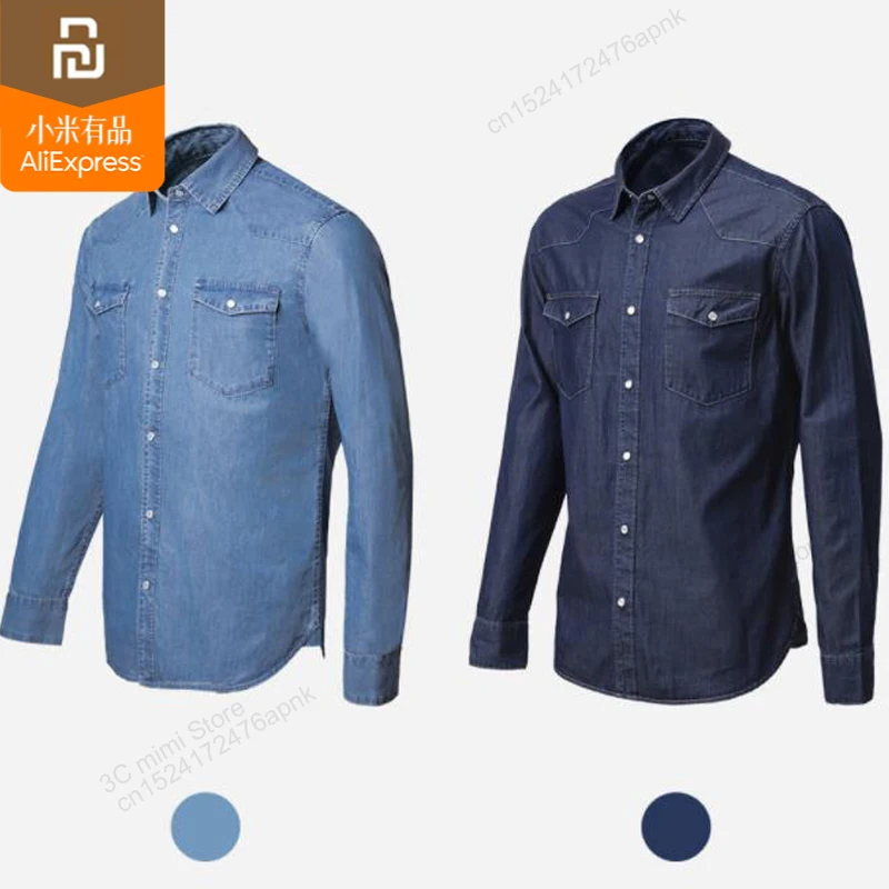 

Оригинальная Базовая Повседневная джинсовая рубашка youpin COTTONSMITH, Классическая основа, удобная имитация джинсовой ткани, популярная Молодеж...