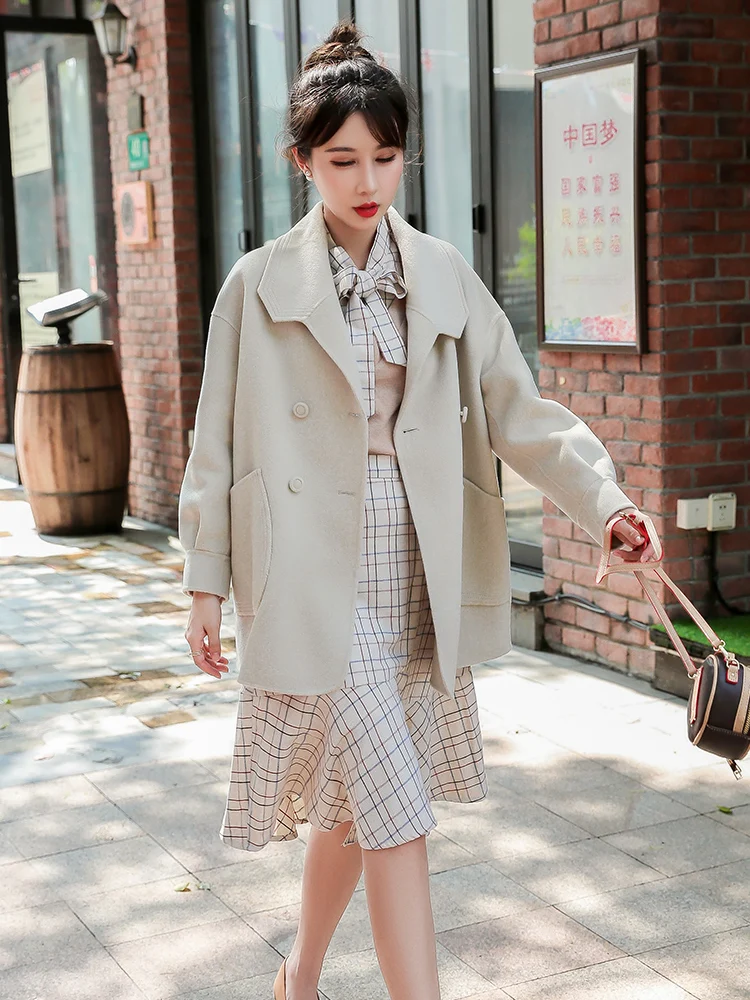 Popodion Double-faced Cashmere Coat Women's Short 2021 New High-end 100 Pure Woolen Coat ROM80333