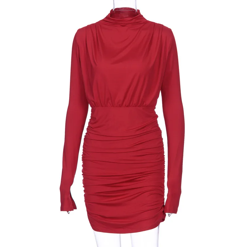 

Fashion Street New Short Skirt Urban Casual Women's 2021 Summer O-neck Long-sleeved Pleated Fashion Casual Dress Women