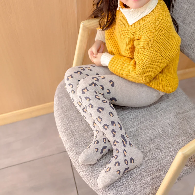 Spring Autumn Tights For Girls Children Leopard Pantyhose Cotton Girls Stockings Toddler Tights Kid Underwear - Цвет: color light gray