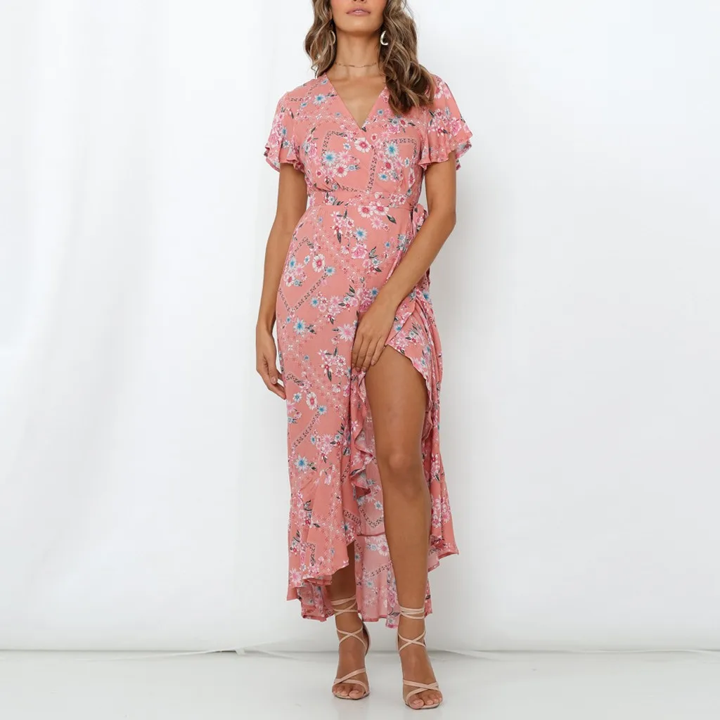 Для женщин с v образным вырезом Разделение платье летние элегантные платья 2020