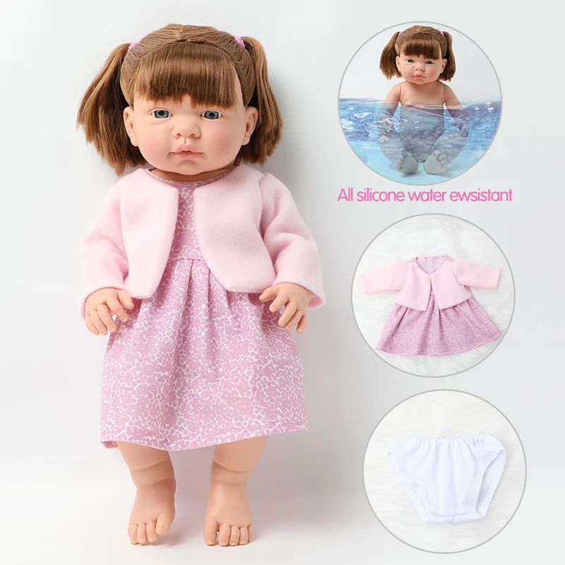 

40.5cm simulation long hair bebe reborn newborn doll 16 inch Soft silicone Realistic Waterproof doll DIY education bath toys kid