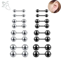 zs 16pcslot ball stainless steel stud earring set for women men minimalist blackwhite ear tragus cartilage piercings jewelry
