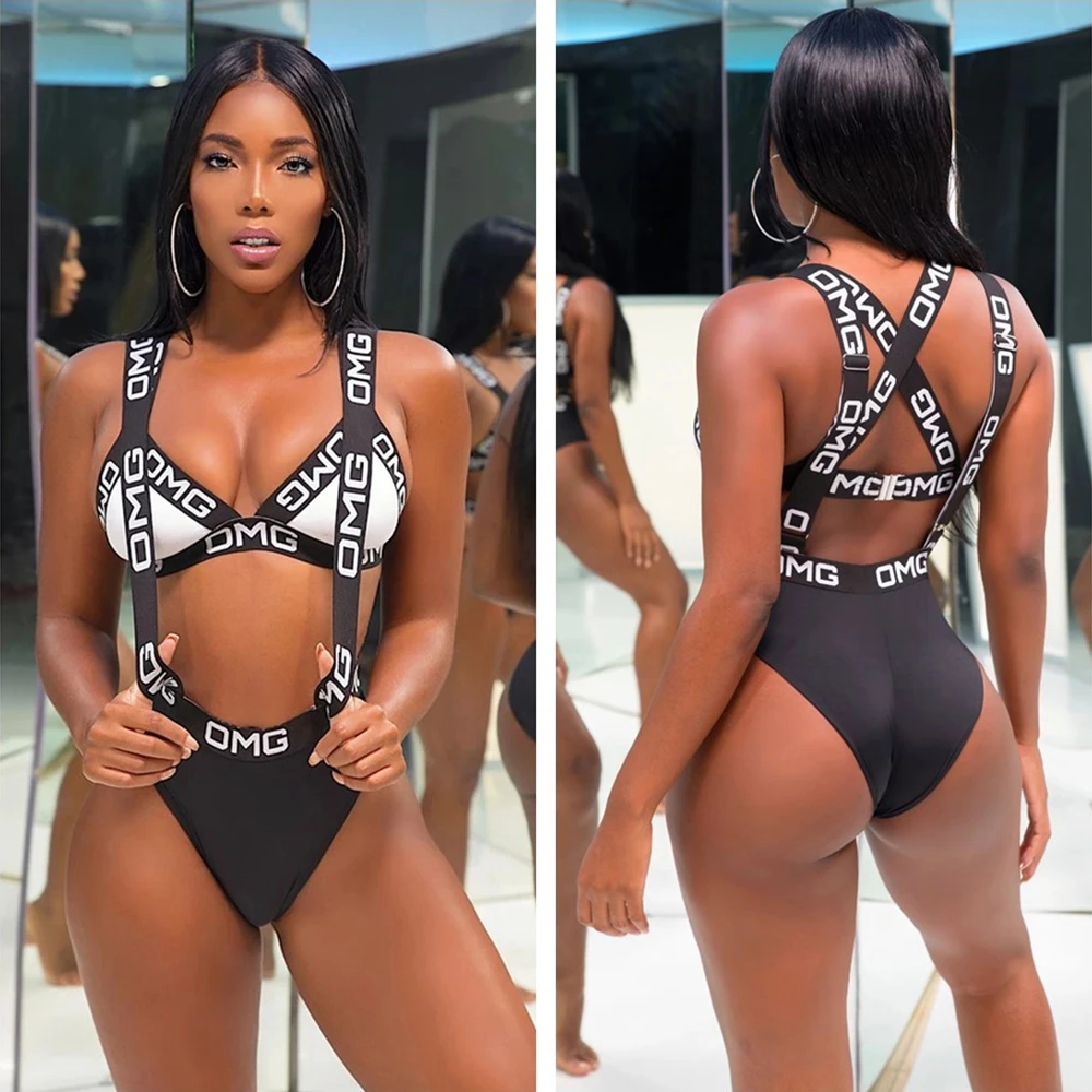 Для женщин из двух частей с буквенным принтом бандажный купальник сексуальный