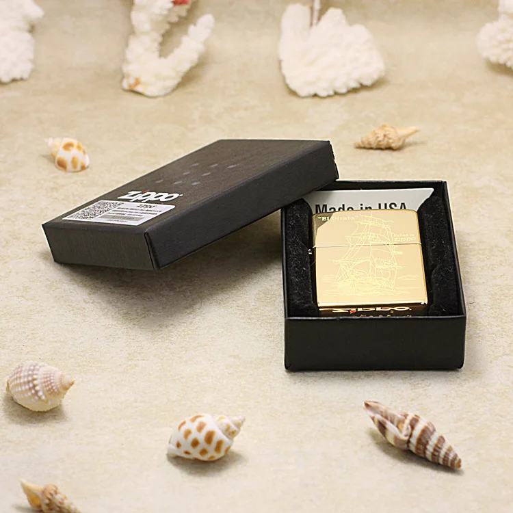 

Genuine Zippo oil lighter copper windproof Gold Ancient sailing boat cigarette Kerosene lighters Gift anti-counterfeiting code