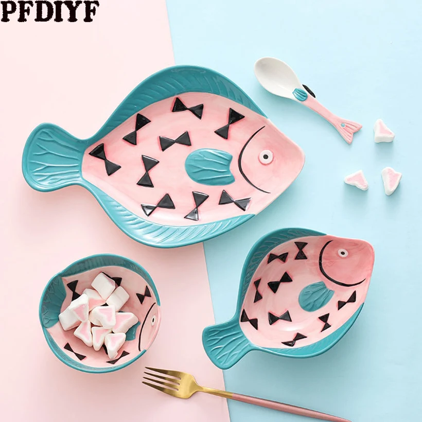 Японский керамический набор посуды ручная роспись креативная тарелка для рыбы