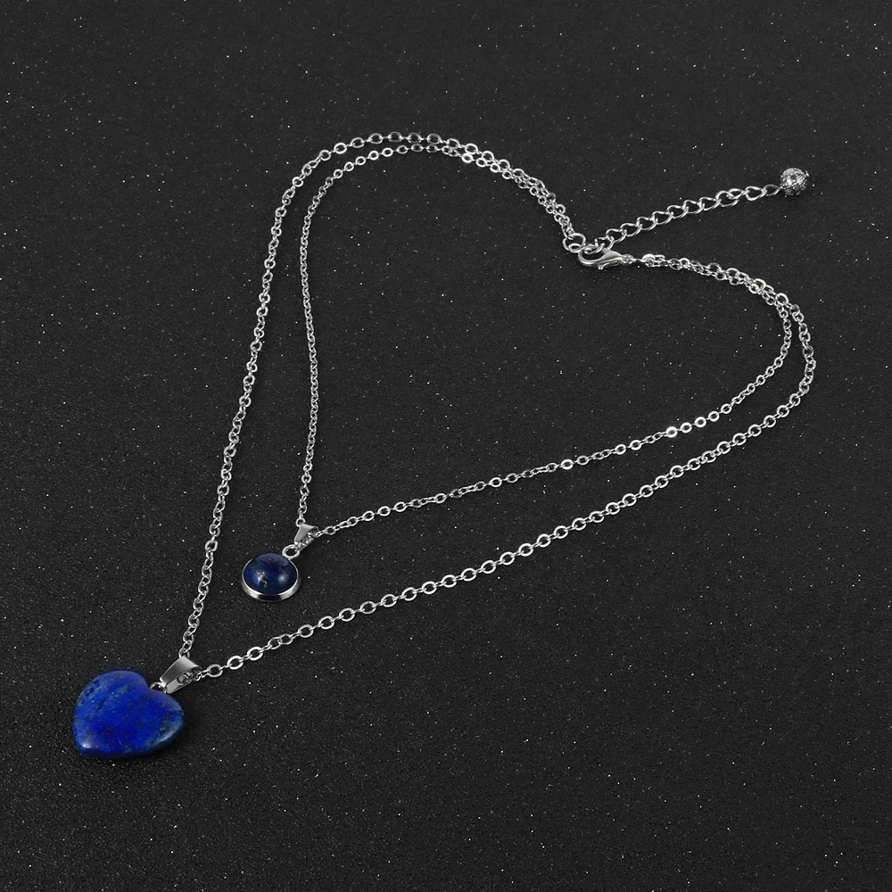 Женское ожерелье с подвеской из натурального камня в виде сердца и аметистов