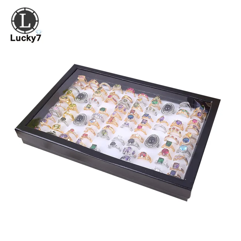 100 Slot Black Velvet Sponge Ring Display Box Cardboard Jewelry Storage Case Holder Showcase Ring Cufflink Jewelry Tray With Lid