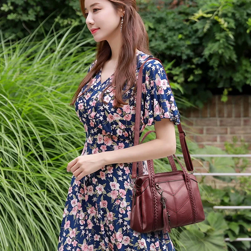 2020 Women Handbag Genuine Leather Tote Bags Tassel Luxury Shoulder Ladies Handbags Fashion | Багаж и сумки