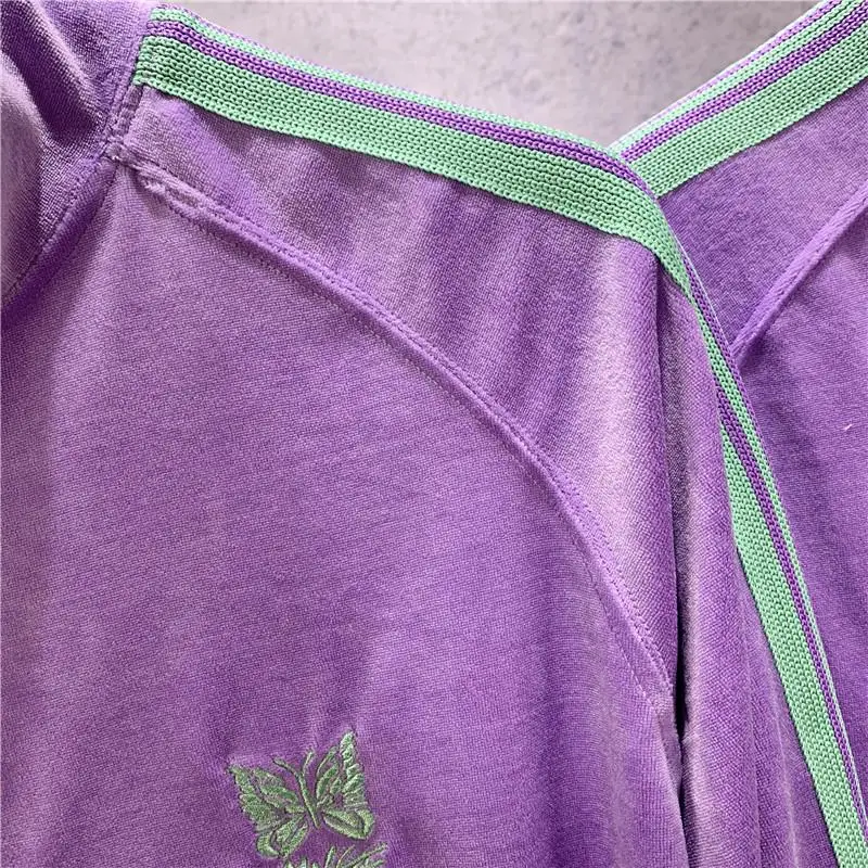 

Casual Purple Needles AWGE Velvet Jackets Men Women 1:1 High Quality AWGE Jacket Butterfly Embroidery Needles Coats With Tag