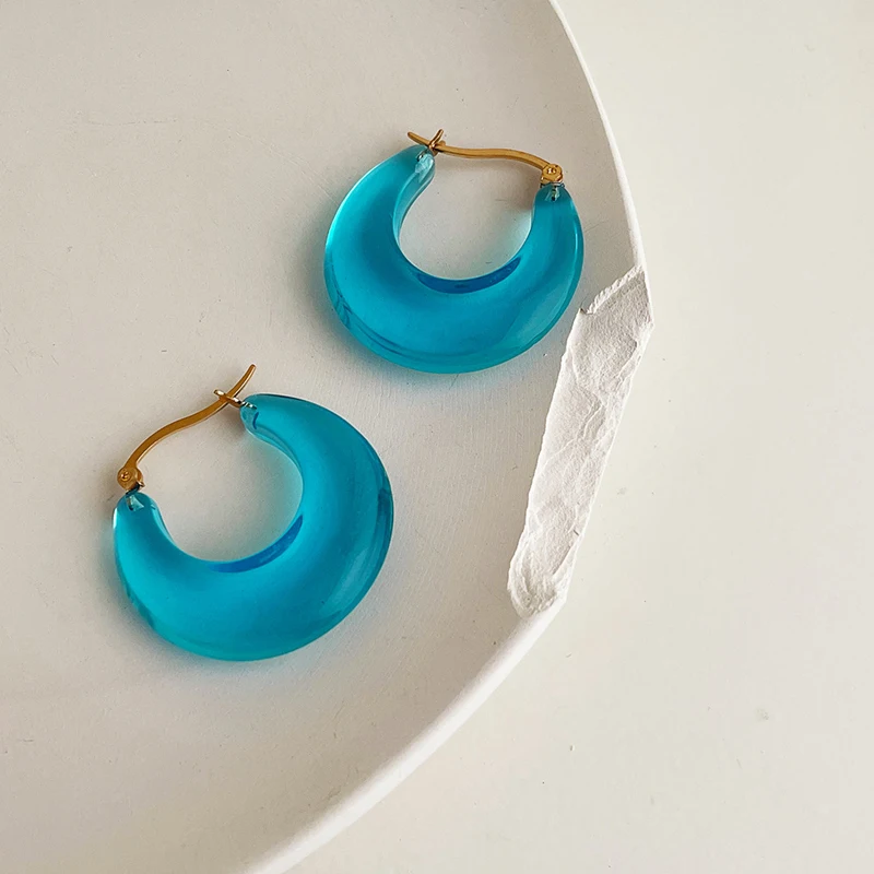 

2021 Retro Transparent Resin Geometric Irregular C-shaped Water Drop Stud Earrings For Woman Girls Party Travel Jewelry