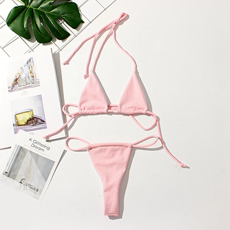 

A2020 Bikini set tanga Swimsuit neck strap sexy two piece Bikini swimwear bathing suit women mayo beach zaful None New camping