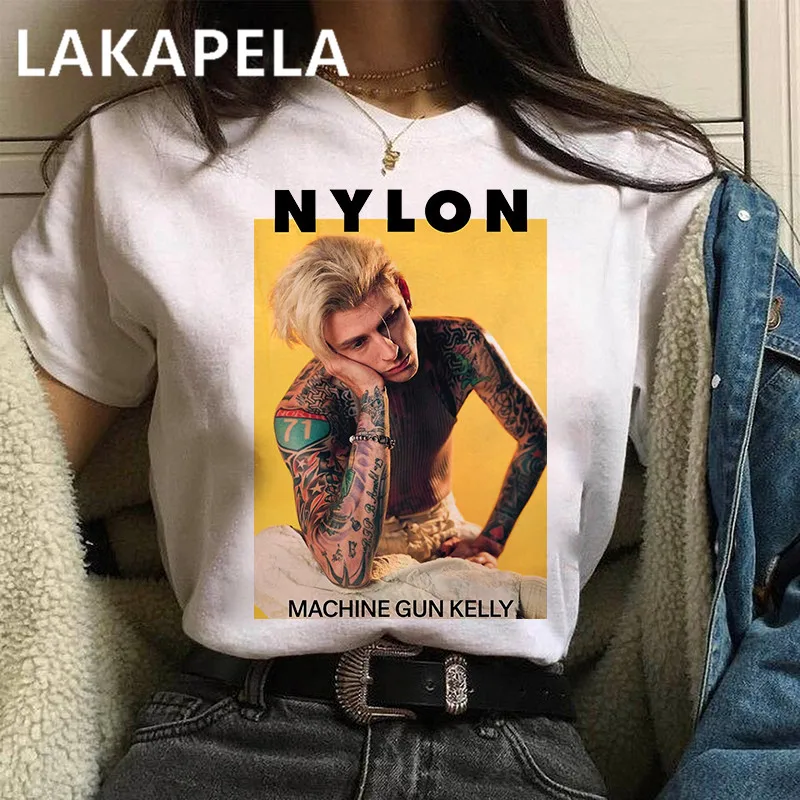 Футболка Хлопковая женская в стиле Харадзюку с принтом хип-хоп Machine Gun Kelly MGK |