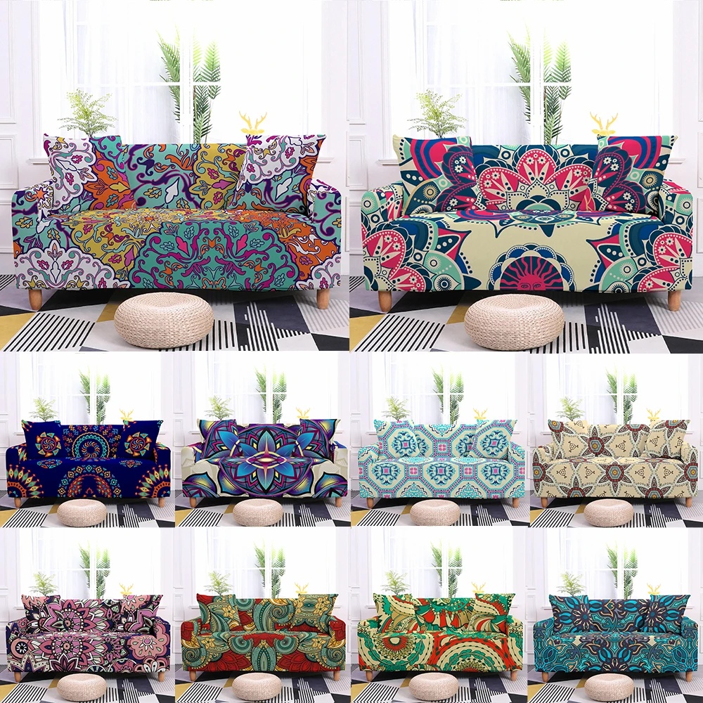 

1/2/3/4 Seater Bohemian Flower Pattern Sofa Cover Mandala Sofa Slipcovers for Living Room Sectional Corner Couch Cover Protector