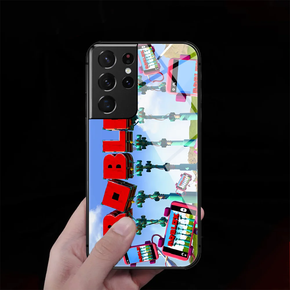 

Roblox Game Tempered Glass Phone Case Cover For Samsung Galaxy S Note 8 9 10 20 21 E FE Plus Uitra Painting Luxury Etui Black