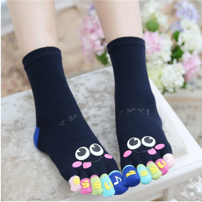 

Cartoon Smile Face Pure Socks Cotton Five Finger Socks Harajuku Cute Casual Women Yellow Ankle Socks