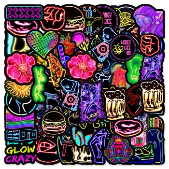 10/30/50pcs Cartoon Neon Light Stickers Cute Decals Graffiti DIY Motorcycle Phone Guitar Bike Laptop Guitar Car PVC Sticker Gift 1