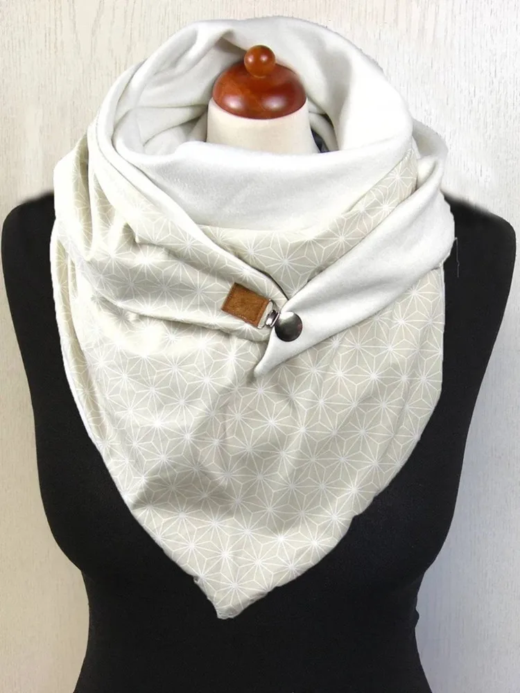 

Winter Button Printing Warm Scarf Women Face Cover Scarves Female Apricot Multi-function Shawl