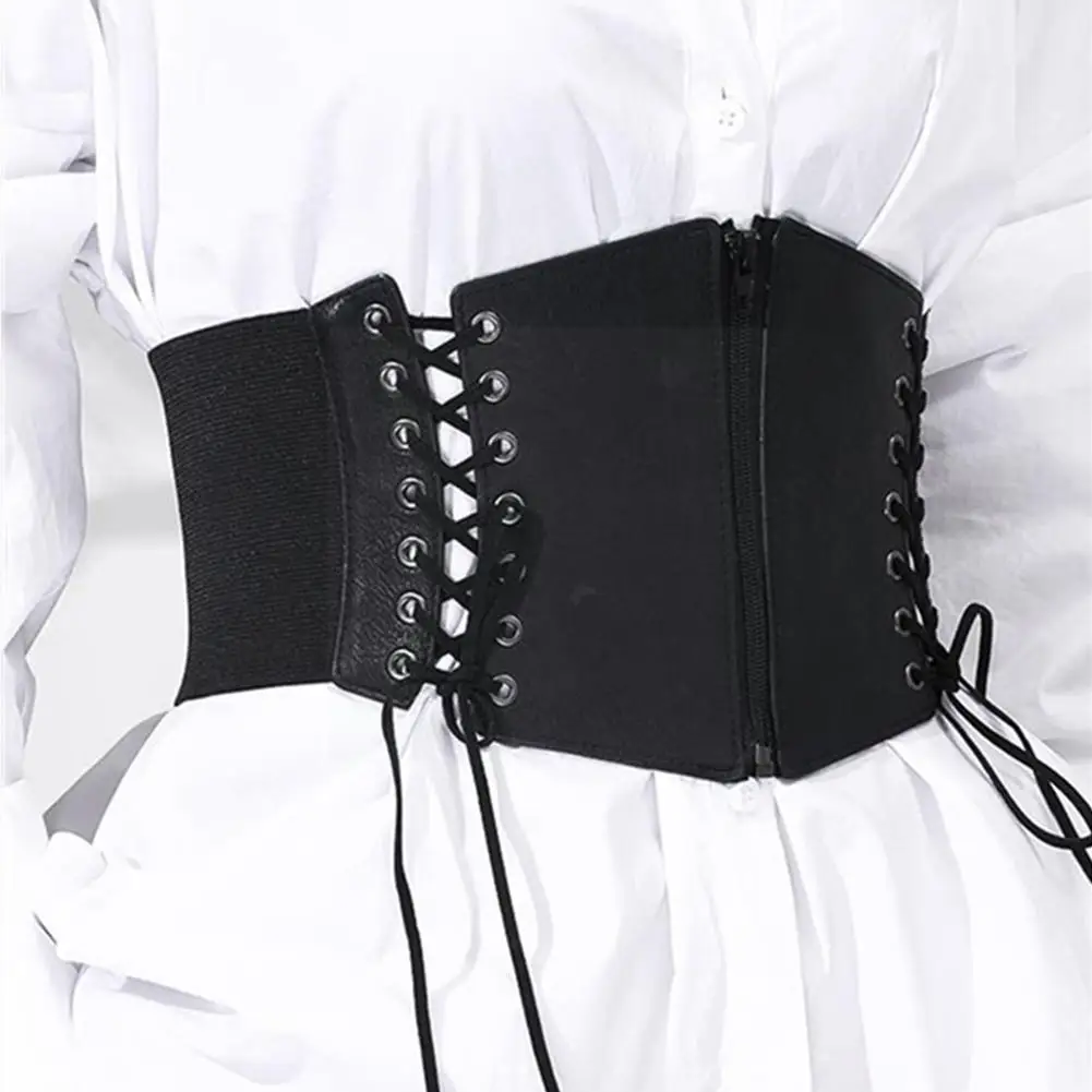 

Women Corset Lady Stretch Buckle Waist Belt Wide Elastic Pu Around Bowknot Waistband Slimming Corset Corset Cinch Tie Leath Z2p4