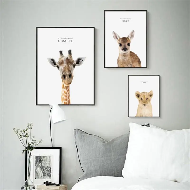 

Cute Animal Wall Art Pictures Prints Giraffe Panda Personalized Minimalist Canvas Interior Paintings Poster Living Room Decor