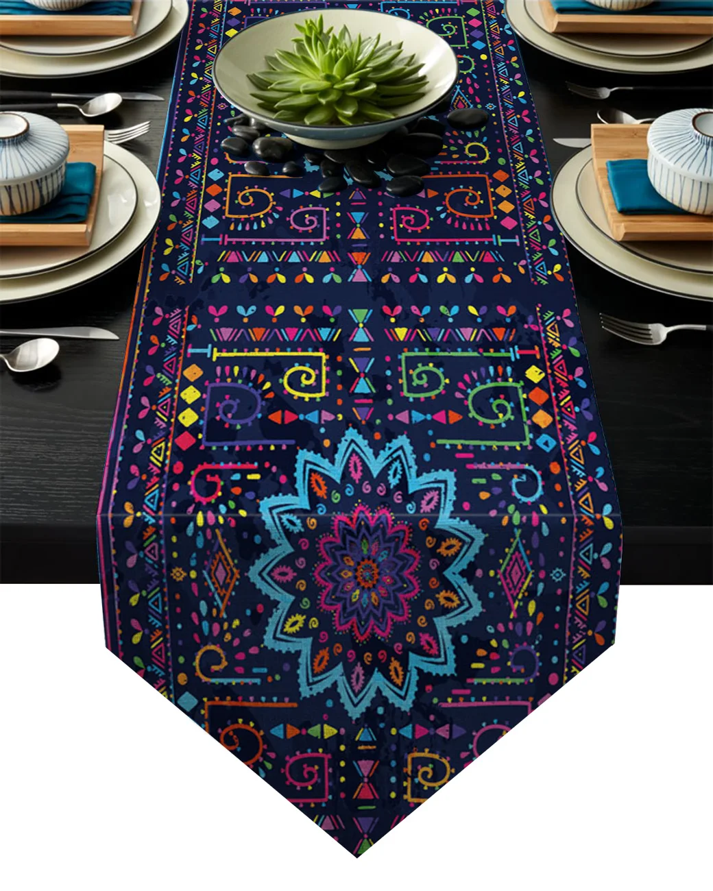 Красочный Этнический узор Пейсли синий слон Настольная дорожка рождественские