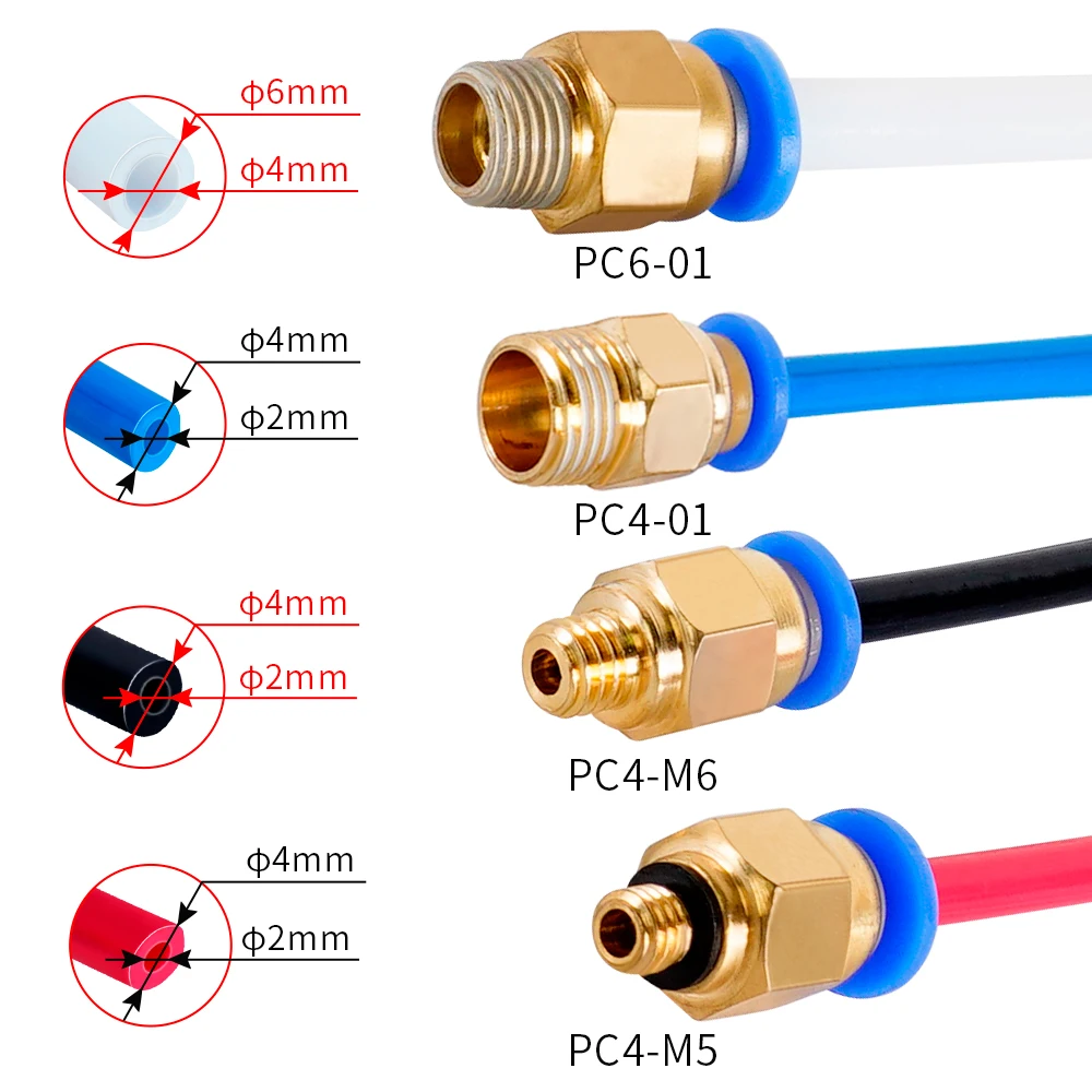 5pcs PC6 PC4-01 Pneumatic Connector For E3D V5 V6 3D Printer Parts Quick Jointer Feeding 1.75mm Filament Pipe Remote Push Bowden |