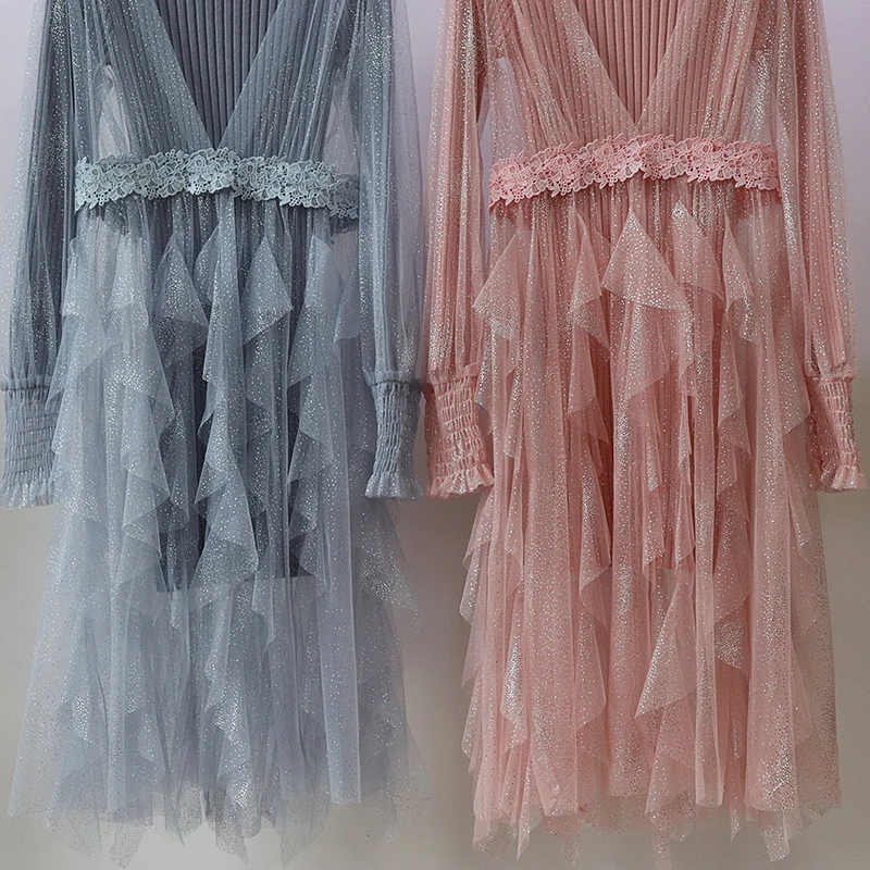 2 шт./компл. до колена Длина Тюль трикотаж серый синий платье подружки невесты