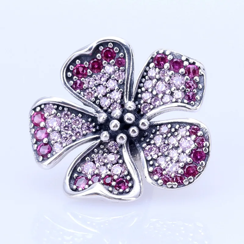 

Amaia Authentic 925 Sterling Silver Romantic peach blossom series flowers clusters beads Fit Original Charms Bracelet Necklace