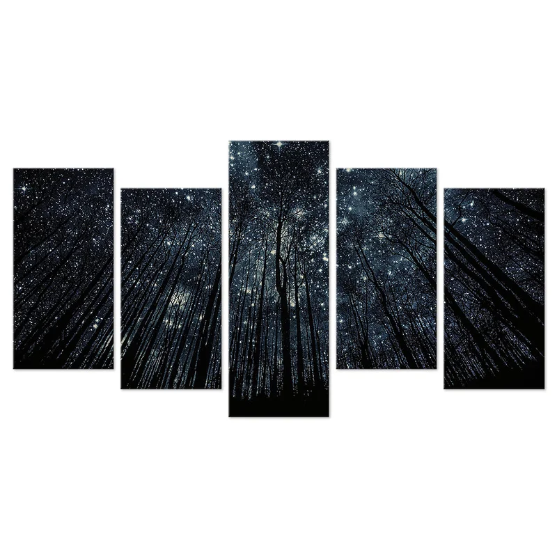 5 шт. холст черный лес плакат туман Картина Звездная ночь модульный домашний