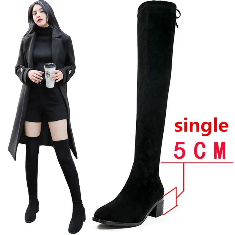 4.5cm heel single Пикантные облегающие эластичные ботфорты из флока; женская обувь; коллекция года; сезон осень-зима; женские высокие сапоги до бедра на высоком каблуке; botas - Цвет: 4.5cm heel single