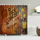 Креативная занавеска для ванны с изображением рок-гитары, водонепроницаемая тканевая занавеска для душа, экран для ванны, декор для ванной комнаты с крючками