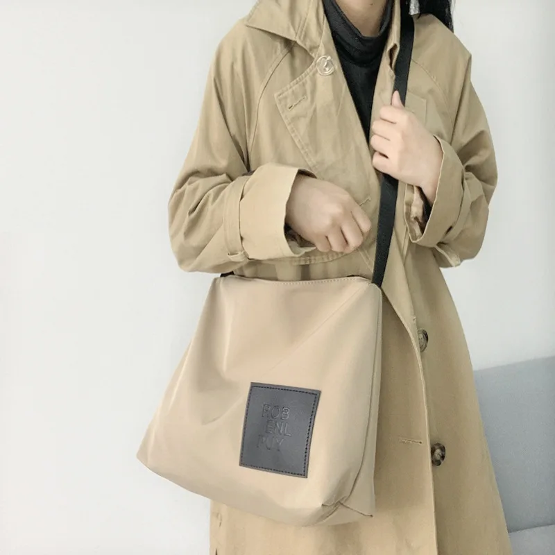 Women Simple Waterproof Nylon Canvas Bag Causal Soft Large Messenger Bag Ladies Shoulder Tote Bag Girl Student Bookbag Handbag