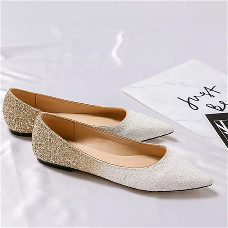 Bling-White Gold Для женщин; водонепроницаемые мокасины; новые балетки на плоской подошве; женская обувь без шнуровки, элегантные пикантные повседневные Лоферы лаконичные женские туфли размера плюс хиты продаж высокое качество - Цвет: Bling-White Gold