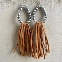 gunmetal faux pearl beads cluster teardrop korea velvet tassel earrings for women handmade boho jewelry free shipping