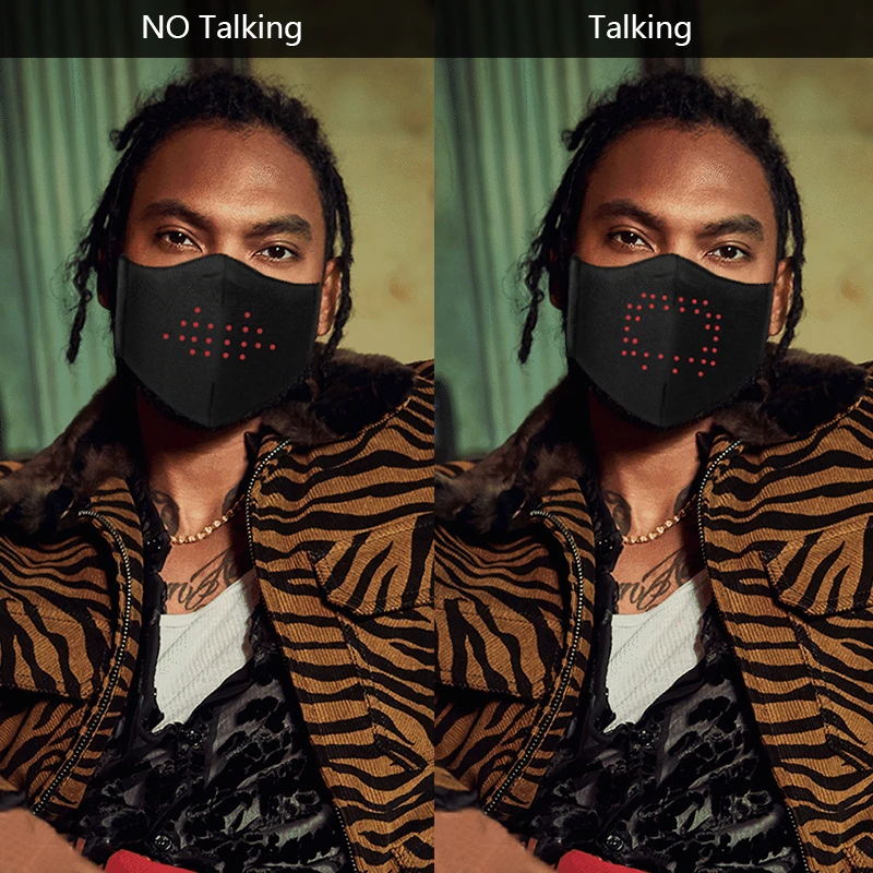 

Smart LED Face Mouth Mask 5 Light-emitting Modes Voice Control Party Mask Chargable Breathable CosPlay Mask For Christmas