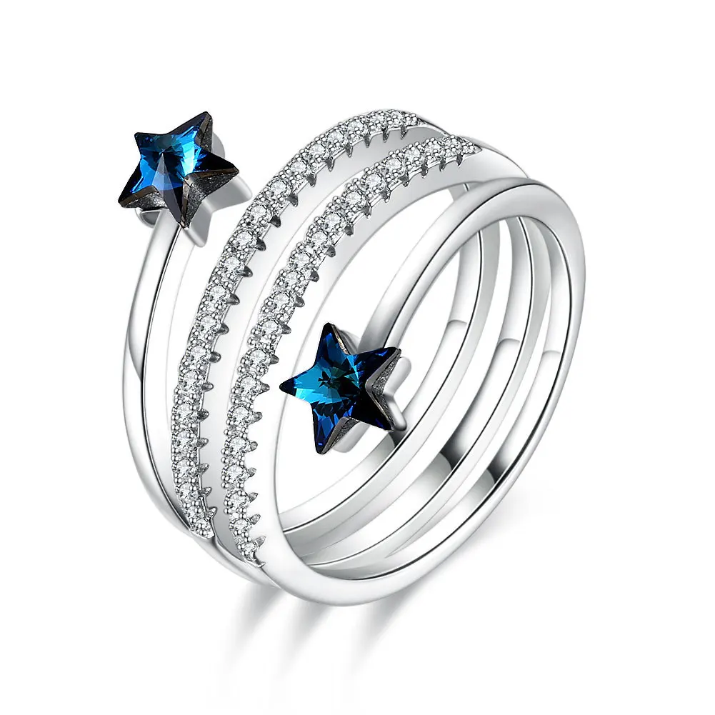 

Fashion Color Crystal Star Ring Creative Design Silver Spiral Ring Trend Women Rhinestone Ring Popular Jewelry Gift Accessories