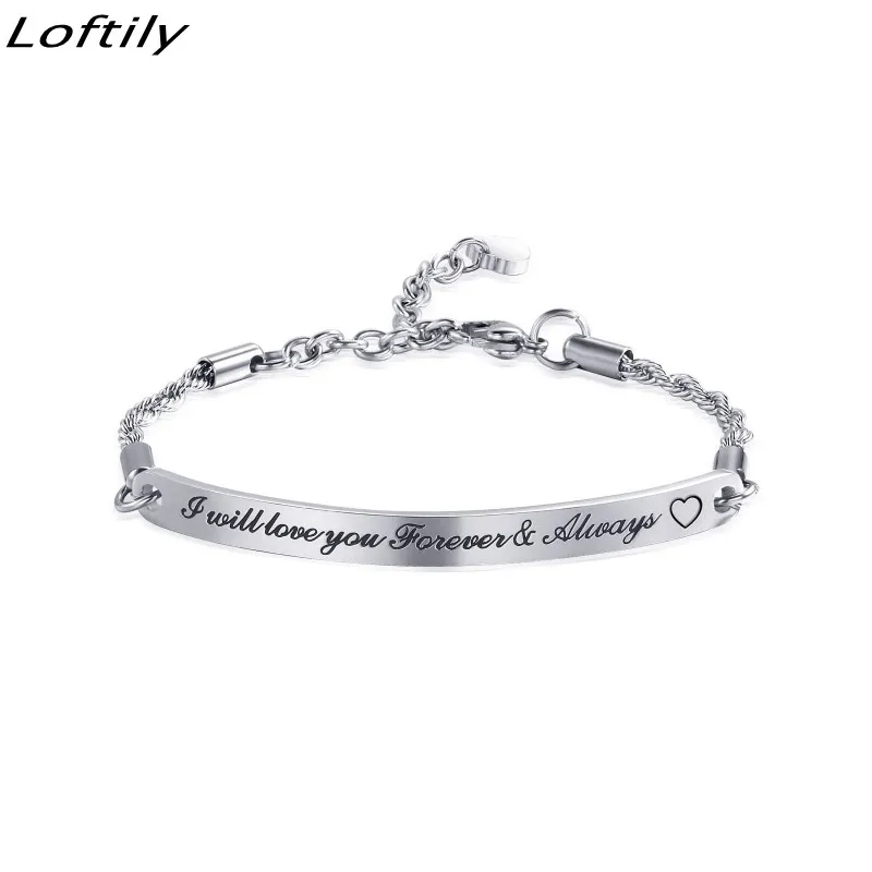 Женский браслет из нержавеющей стали с надписью I Will Love You Forever & Always|Цепочки и