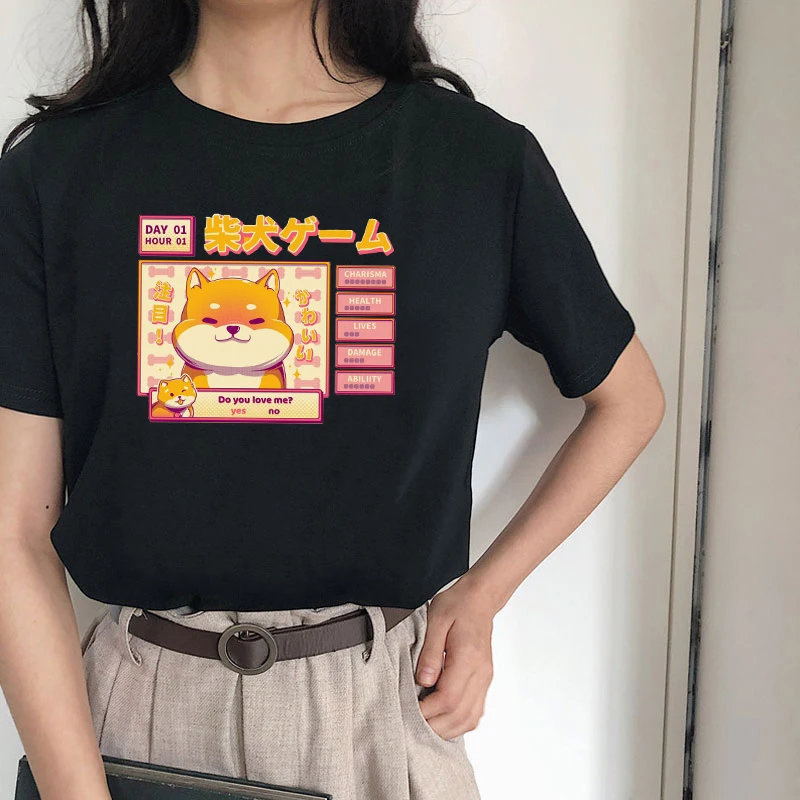 Kawaii Милая футболка с принтом Шиба ину доге коротким рукавом летняя женская