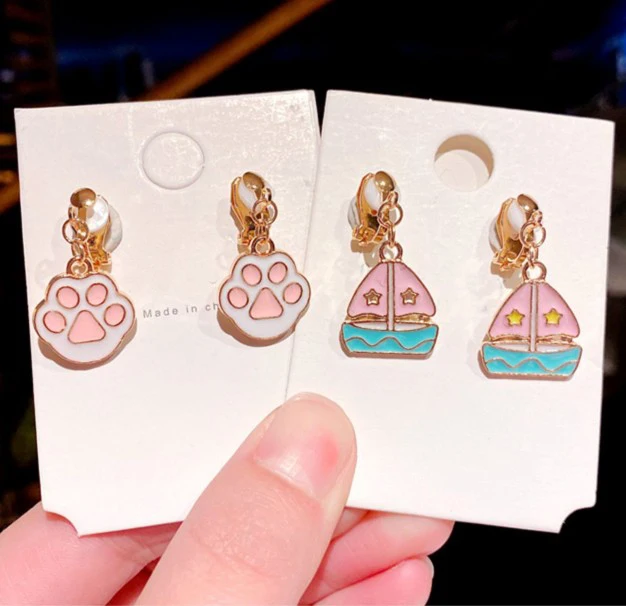 Маленькие серьги на клипсах для женщин и детей милый розовый плащ Детская клипса