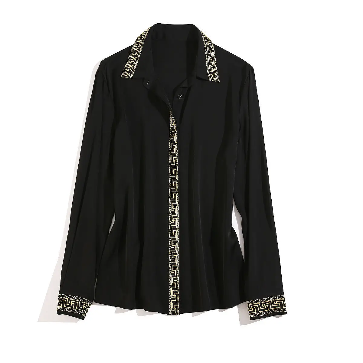 

Black heavy silk shirt women's autumn 2020 new fashion embroidered loose Long Sleeve Silk Shirt