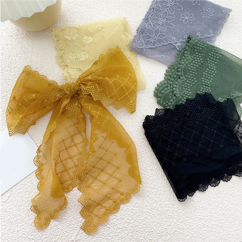 

Women Triangular Floral Print Scarf Sweet Lace Headband Retro Head Neck Silk Scarf Korean Style Head Neck Kerchief Scarves