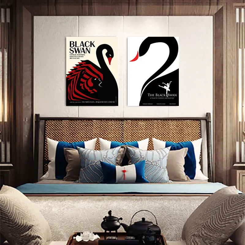 Настенная картина с принтом черного лебедя в скандинавском стиле