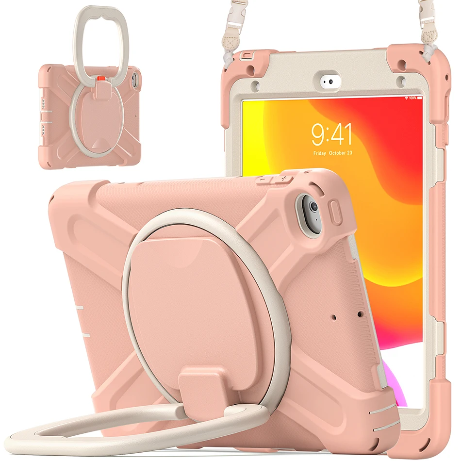 

Heavy Duty Silicone Case with Rotatable Kickstand Shoulder Strap for iPad Mini 5 Shockproof Cover Mini 4 Kid Case+Pen